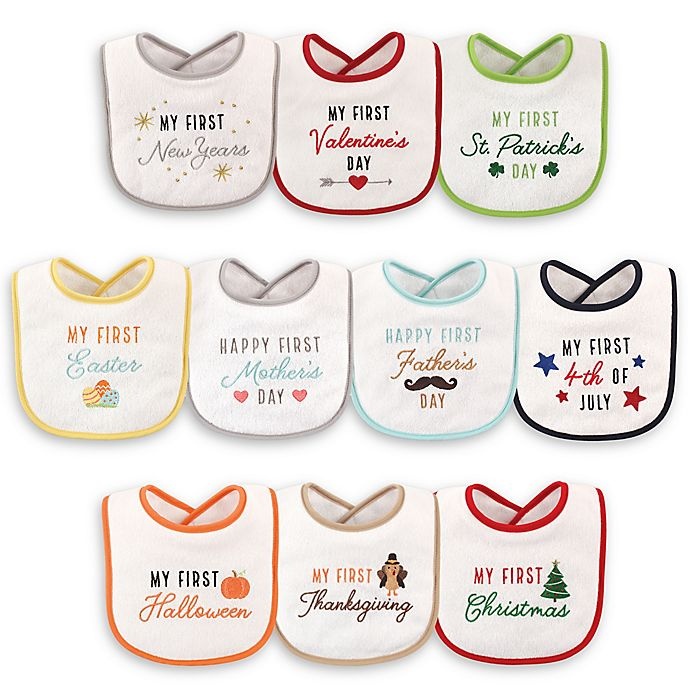 slide 1 of 1, Hudson Baby Holiday Drooler Bibs - White, 10 ct