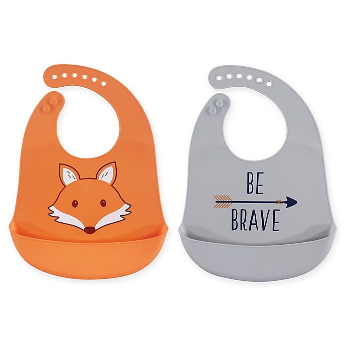 slide 1 of 1, Hudson Baby Fox Silicone Bibs - Orange, 2 ct