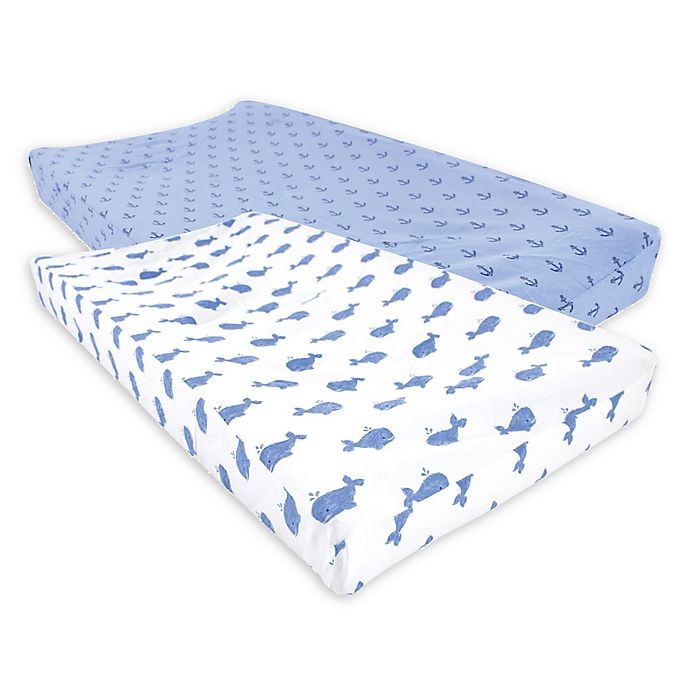 slide 1 of 1, Hudson Baby Whale Changing Pad Covers - Blue, 2 ct