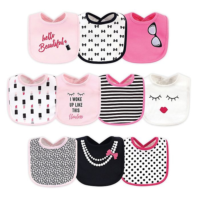 slide 1 of 1, Little Treasure Lipstick Drooler Bibs - Pink/Black, 10 ct