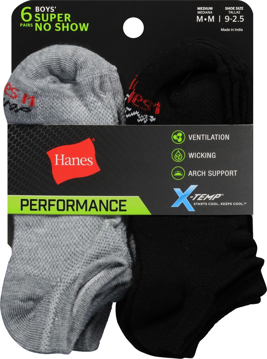 slide 9 of 12, Hanes Boys' Performance Super No Show Socks Medium 6 ea, 6 ct