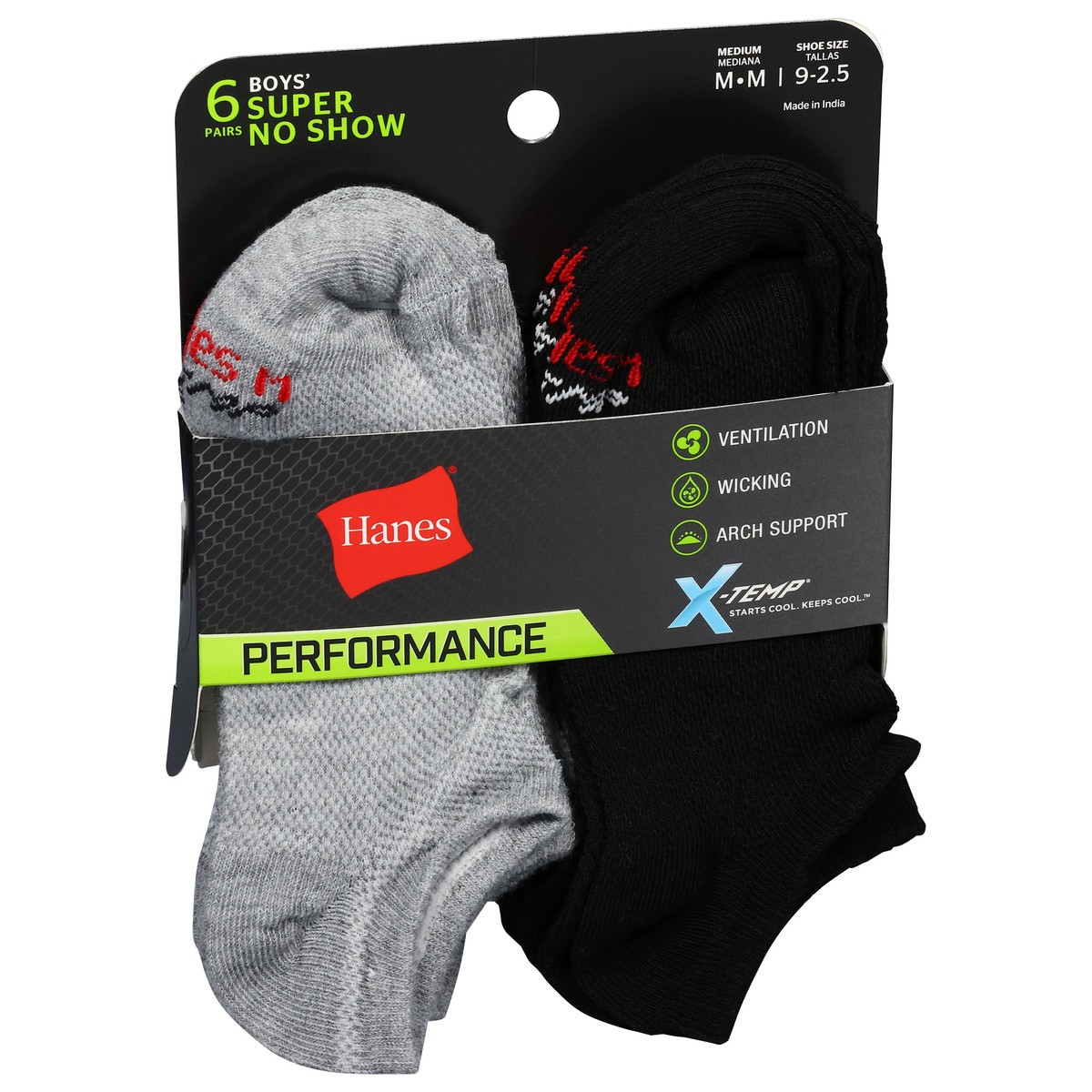 slide 2 of 12, Hanes Boys' Performance Super No Show Socks Medium 6 ea, 6 ct
