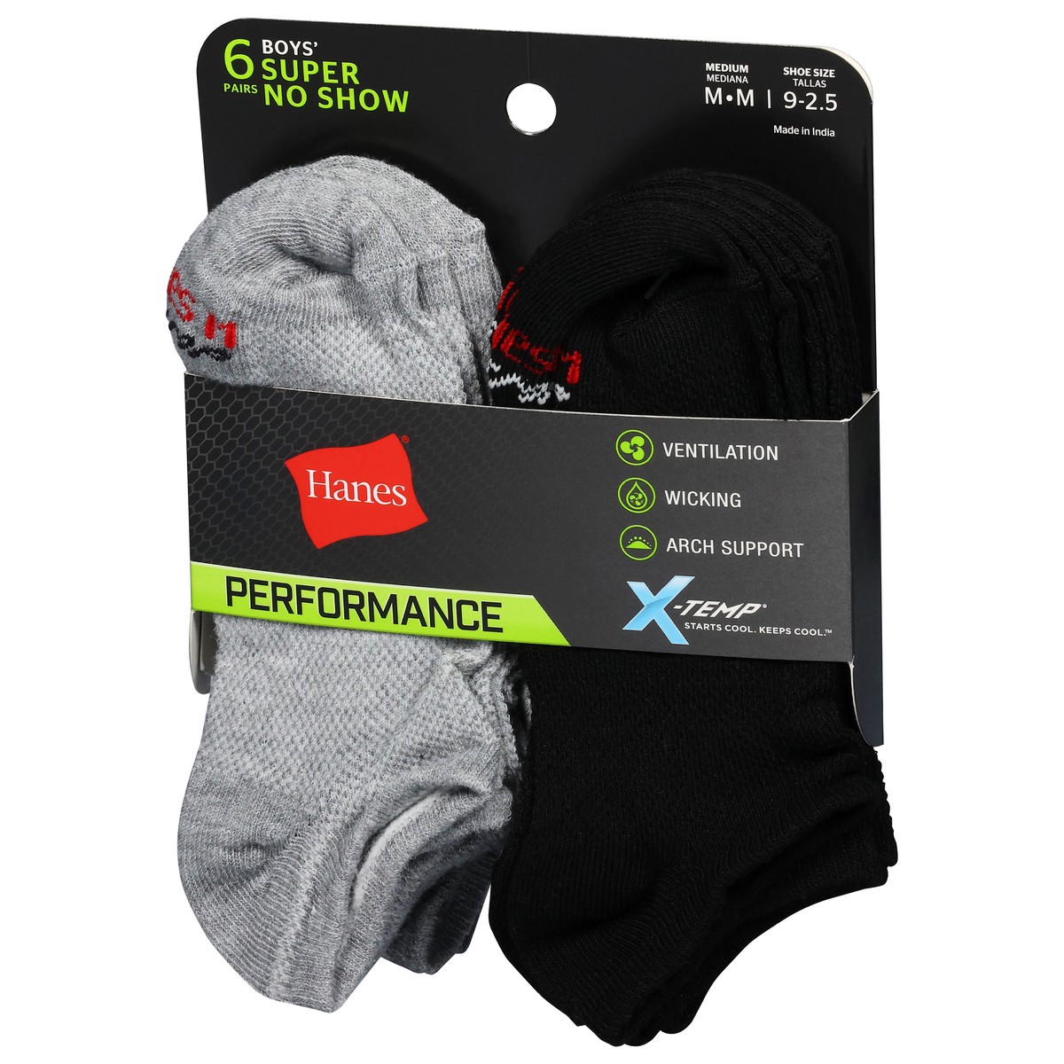 slide 3 of 12, Hanes Boys' Performance Super No Show Socks Medium 6 ea, 6 ct