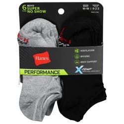 Hanes Boys' Performance Super No Show Socks Medium 6 ea