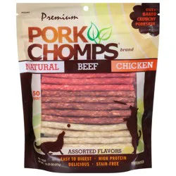 Pork Chomps Premium Assorted Flavors Dog Treat - 50 ea