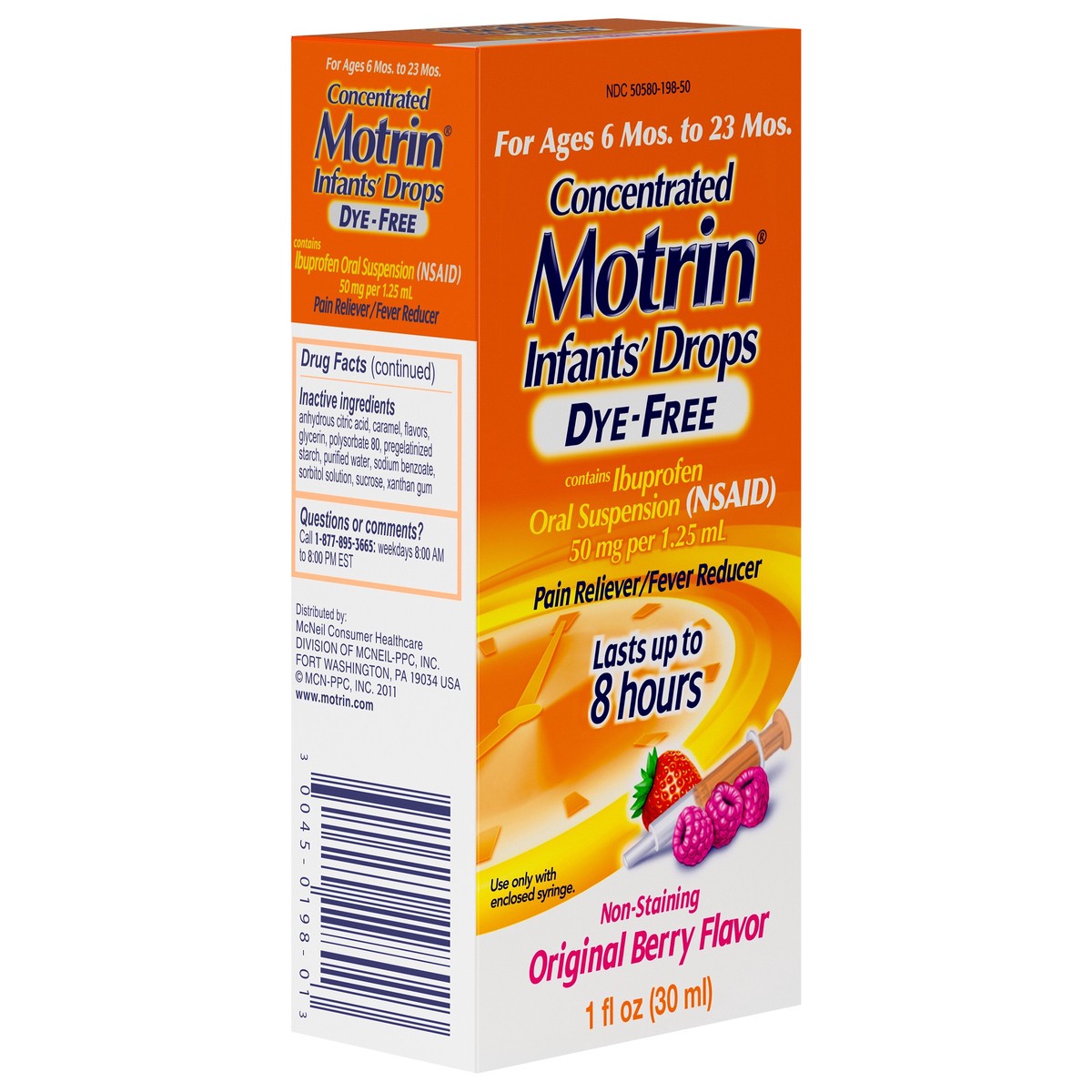 slide 6 of 7, Motrin Infants' Drops Dye-Free Original Berry Ibuprofen Oral Suspension, 1 fl oz
