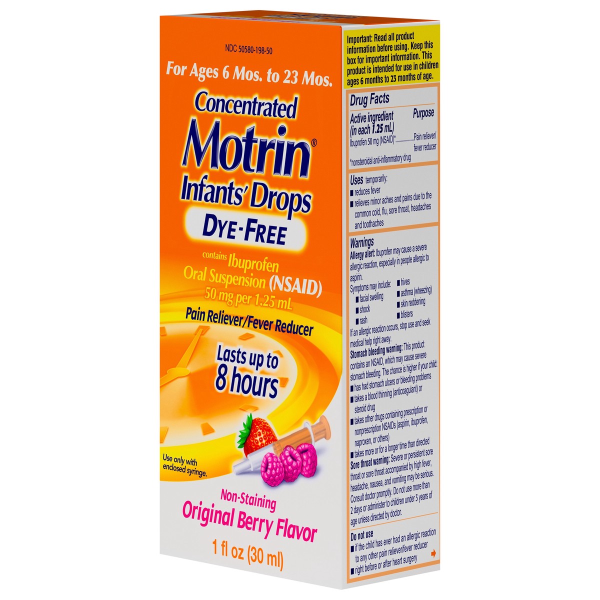slide 3 of 7, Motrin Infants' Drops Dye-Free Original Berry Ibuprofen Oral Suspension, 1 fl oz