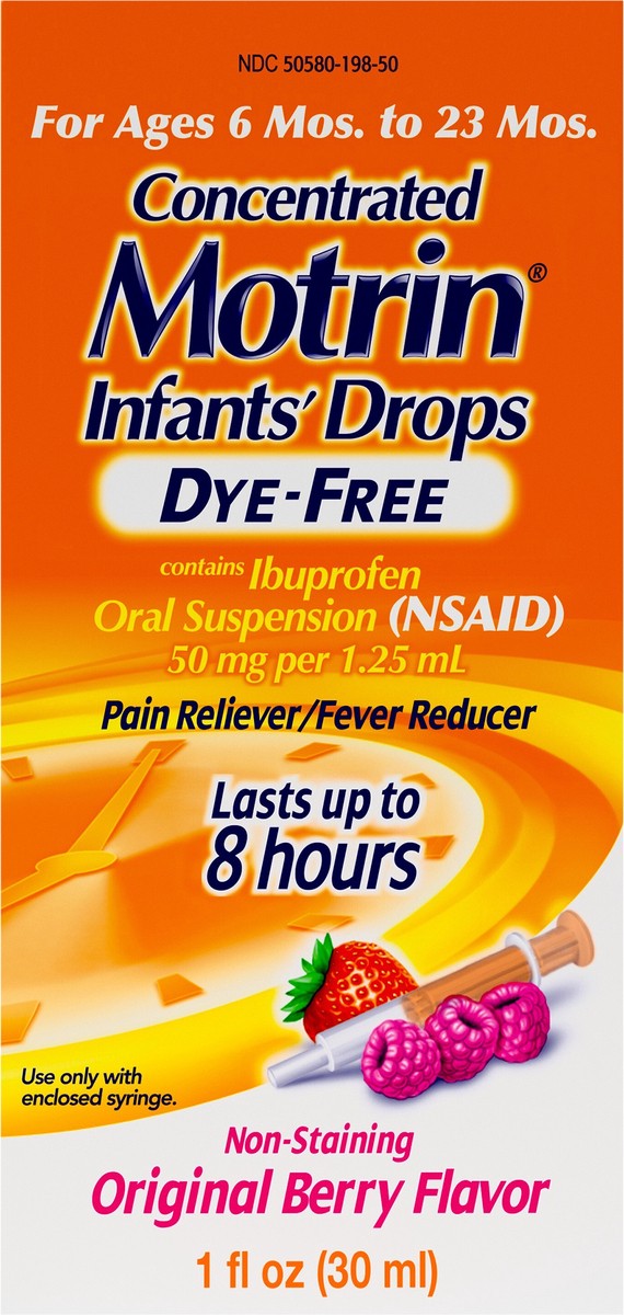 slide 2 of 7, Motrin Infants' Drops Dye-Free Original Berry Ibuprofen Oral Suspension, 1 fl oz