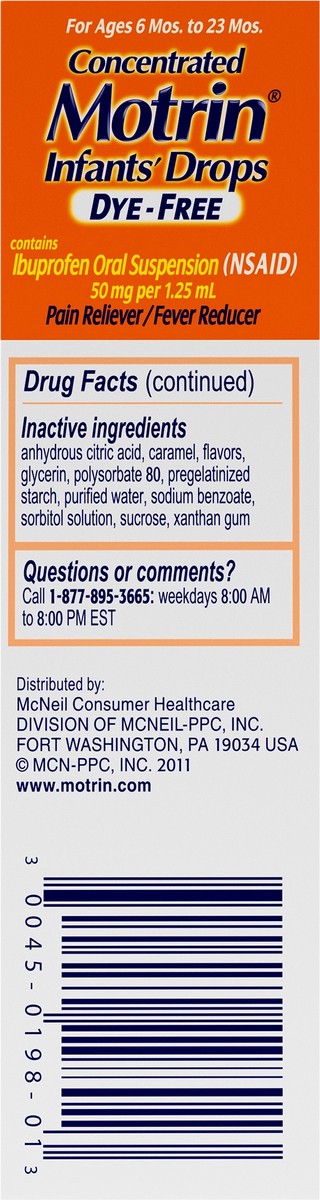 slide 5 of 7, Motrin Infants' Drops Dye-Free Original Berry Ibuprofen Oral Suspension, 1 fl oz