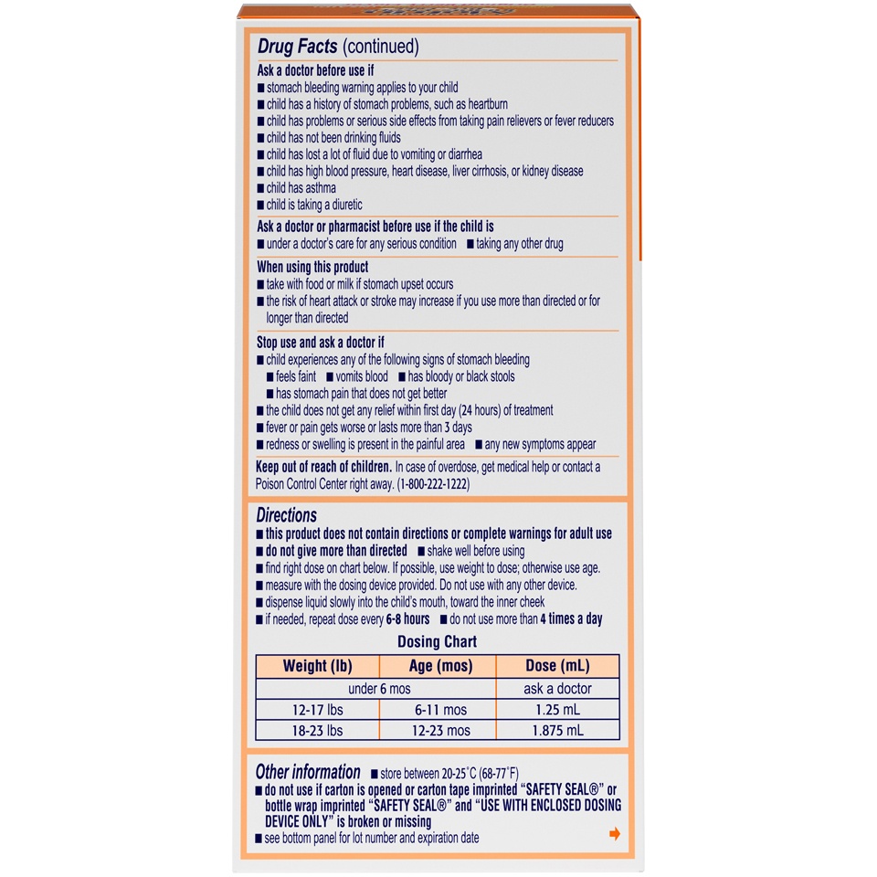 slide 6 of 6, Infants' Motrin Oral Suspension Concentrated Liquid Medicine Drops with Ibuprofen, NSAID Fever Reducer & Pain Reliever for Babies, Dye Free, Alcohol-Free, Berry Flavored, 1 fl oz