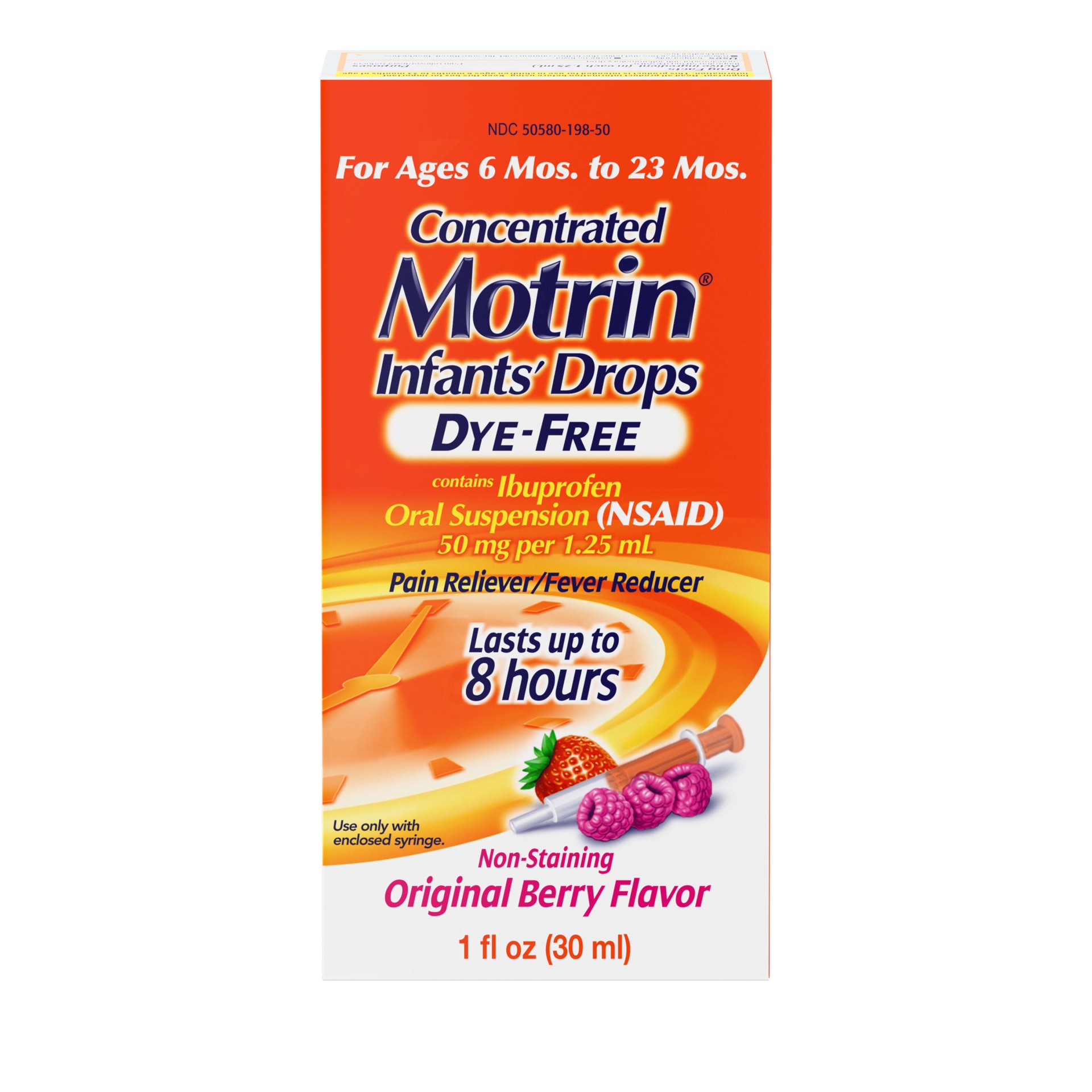 slide 1 of 7, Motrin Infants' Drops Dye-Free Original Berry Ibuprofen Oral Suspension, 1 fl oz