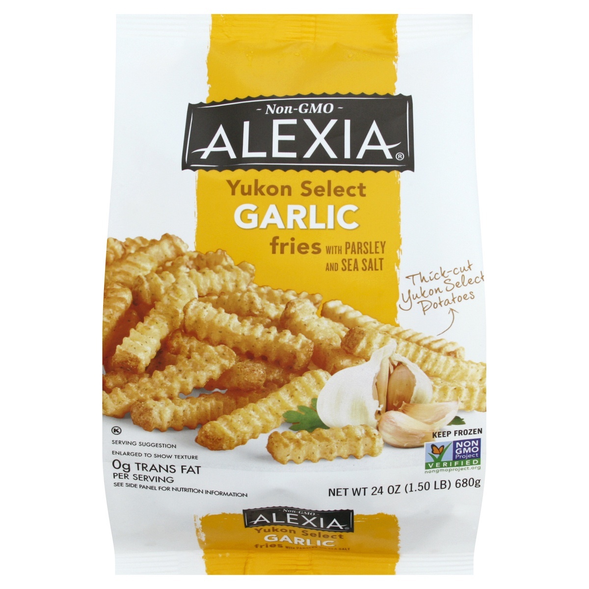 slide 1 of 1, Alexia Yukon Select Garlic Fries with Parsley and Sea Salt, 24 oz