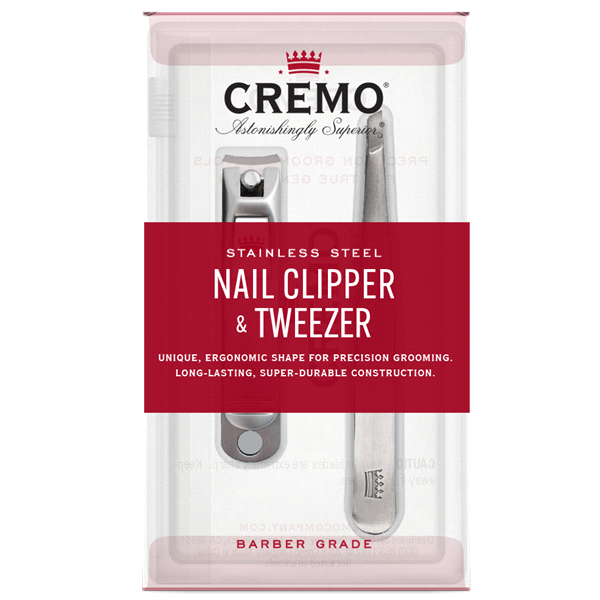 slide 1 of 1, Cremo Stainless Steel Nail Clipper & Tweezer Barber Grade, 1 ct