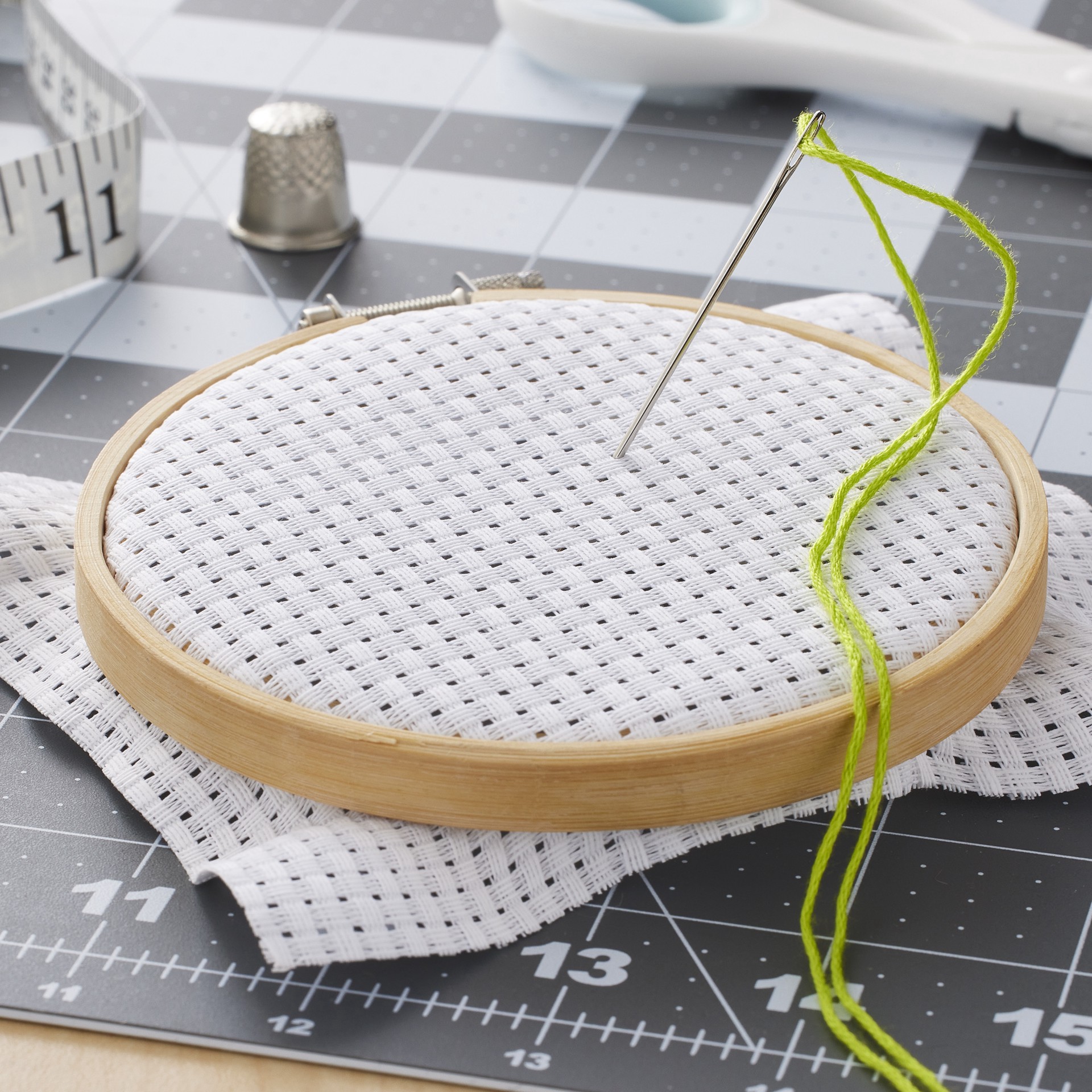 slide 2 of 3, White Herta Cross Stitch Fabric By Loops & Threads, 15" X 18", 15 in x 18 in