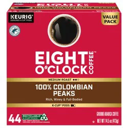 Eight O'Clock Coffee Medium Roast 100% Colombian Peaks Coffee 44 ct