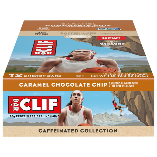 slide 1 of 1, CLIF Caffeinated Collection Caramel Chocolate Chip 10g Protein Bar - 12 ct, 12 ct; 28.8 oz