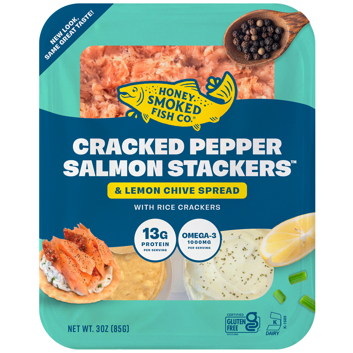 slide 1 of 2, Honey Smoked Salmon® Salmon Stackers Cracked Pepper 3oz, 3 oz