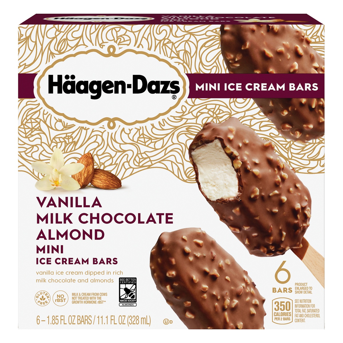 slide 1 of 1, Haagen-Dazs Mini Vanilla Milk Chocolate Almond Ice Cream Bars, 6 ct; 1.85 oz
