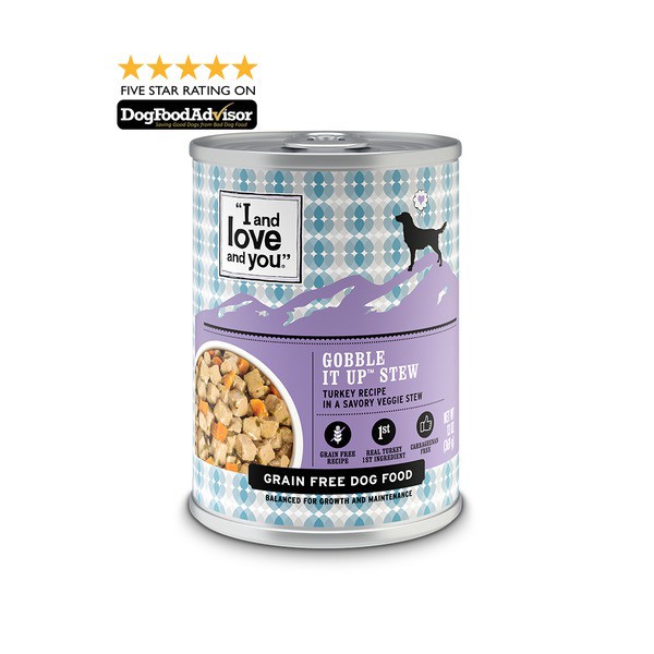 slide 1 of 1, I and love and you Ultimate Wet Food Gobble it Up Stew Natural Dog Food, 13 oz