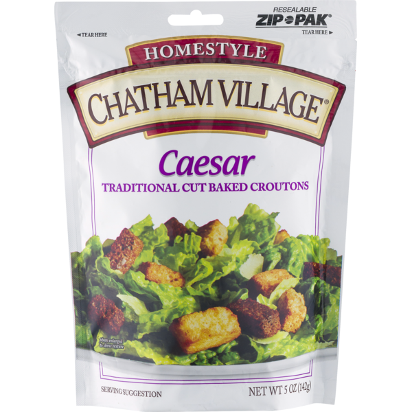 slide 1 of 1, Chatham Village Caesar Traditional Cut Baked Croutons, 5 oz
