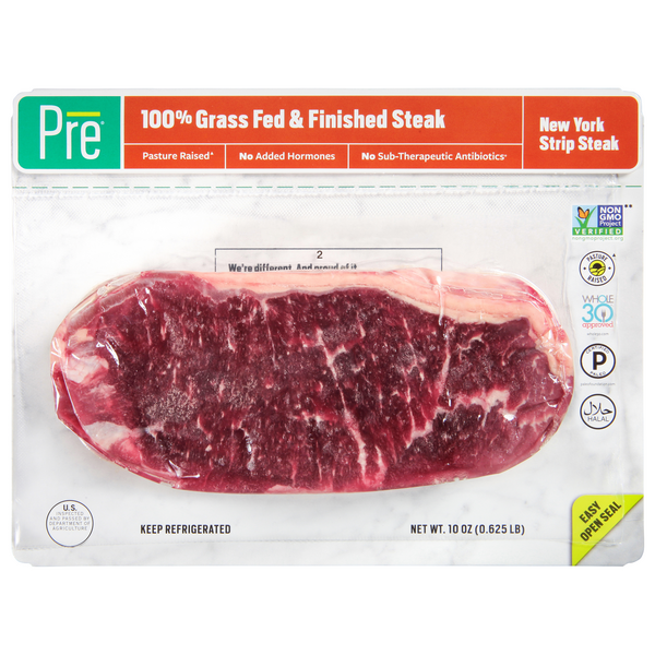 slide 1 of 1, Pre PRE New York Strip Steak- 100% Grass Fed Fresh Beef, 10 oz