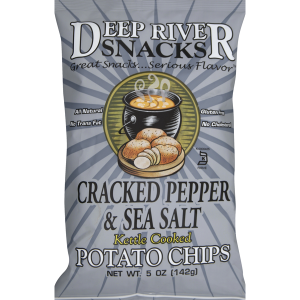 slide 1 of 1, Deep River Snacks Potato Chips, Kettle Cooked, Cracked Pepper & Sea Salt, 5 oz