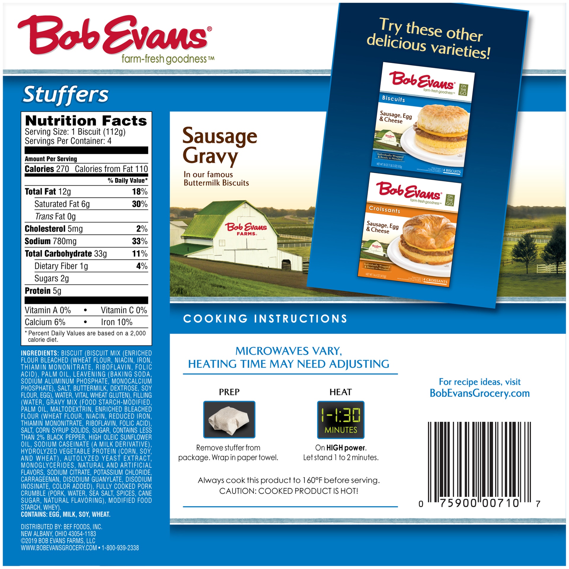 slide 8 of 8, Bob Evans Sausage Gravy Biscuit Stuffers, 16 oz