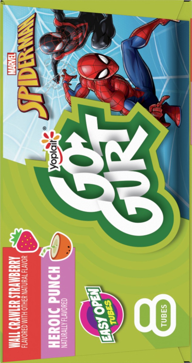 slide 10 of 13, Go-GURT Marvel Spider-Man Wall Crawler Strawberry and Heroic Punch Kids Fat Free Yogurt Variety Pack, Gluten Free, 2 oz Yogurt Tubes (8 Count), 8 ct