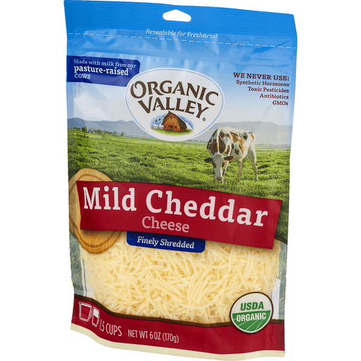 slide 14 of 16, Organic Valley Finely Shredded Mild Cheddar Cheese, 6 oz