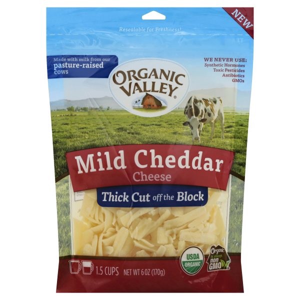 slide 1 of 16, Organic Valley Finely Shredded Mild Cheddar Cheese, 6 oz