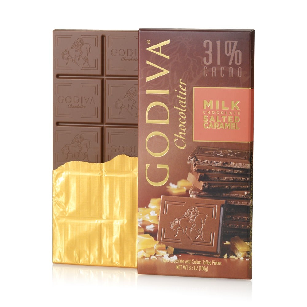 slide 1 of 5, Godiva Chocolatier Milk Chocolate Salted Caramel 31% Cacao, 3.5 oz