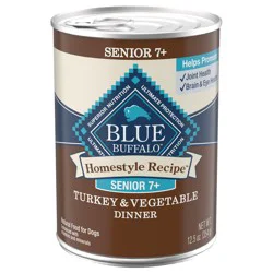 Blue Buffalo Homestyle Recipe Senior 7+ Turkey & Vegetable Dinner Wet Dog Food for Senior 7+ Dogs, Turkey Recipe, 12.5 oz Can