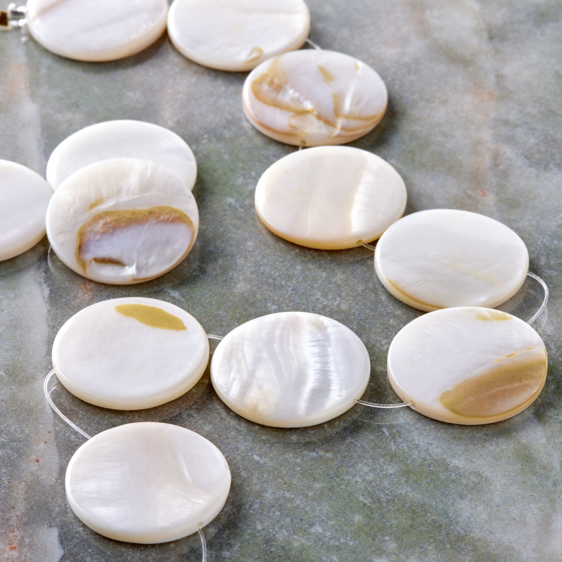 slide 2 of 3, White Natural Shell Lentil Round Beads, 25mm By Bead Landing, 25 mm
