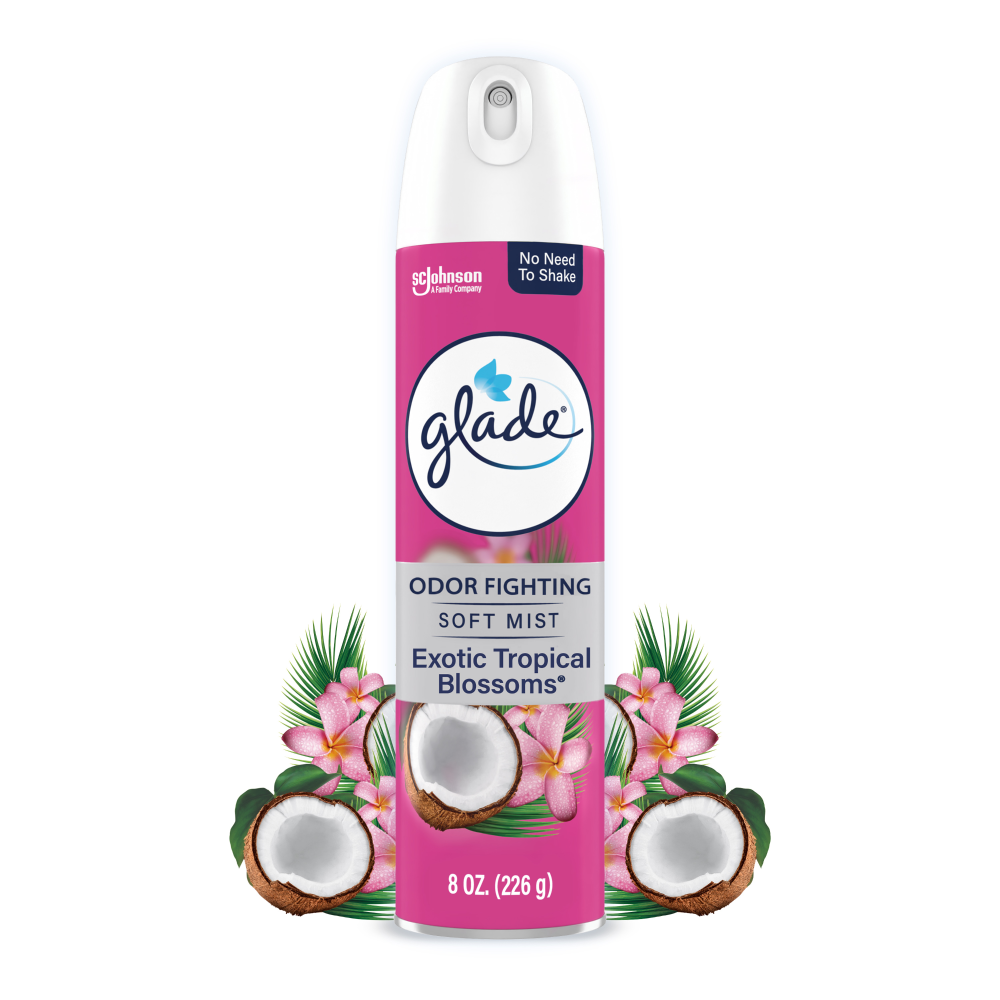 slide 3 of 6, Glade Odor Fighting Soft Mist Air Freshener Room Spray, Exotic Tropical Blossoms, 1 ct / 8 oz