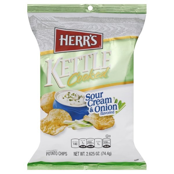 slide 1 of 1, Herr's Sour Cream And Onion Kettle Potato Chips, 2.625 oz
