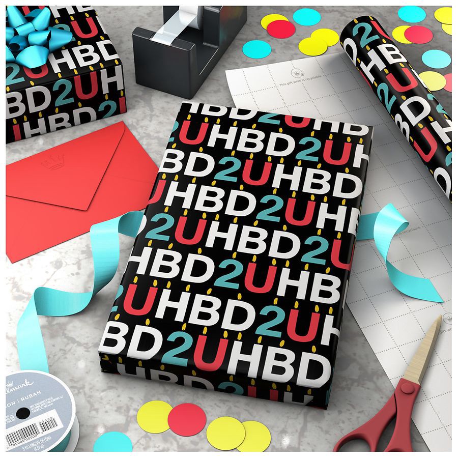 slide 3 of 5, Hallmark Birthday HBD 2 U Wrapping Paper, Cutlines on Reverse, 1 ct