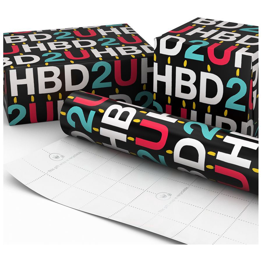 slide 4 of 5, Hallmark Birthday HBD 2 U Wrapping Paper, Cutlines on Reverse, 1 ct
