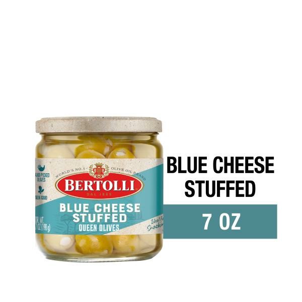 slide 1 of 1, Bertolli Green Olives Blue Cheese Stuffed, 7 oz