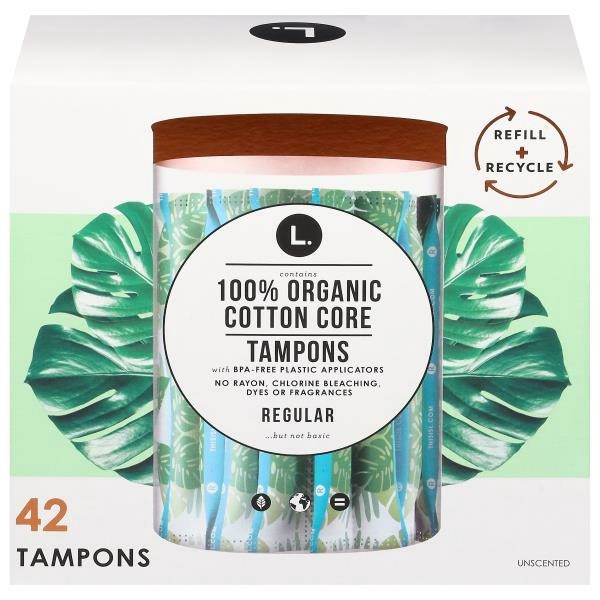 slide 1 of 1, L. Organic Cotton Tampons - Regular, 42 ct