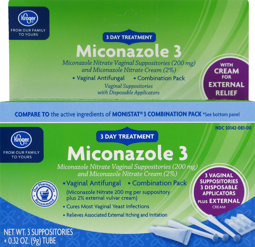 slide 1 of 1, Kroger  Miconazole 3 Day Suppositories, 3 ct