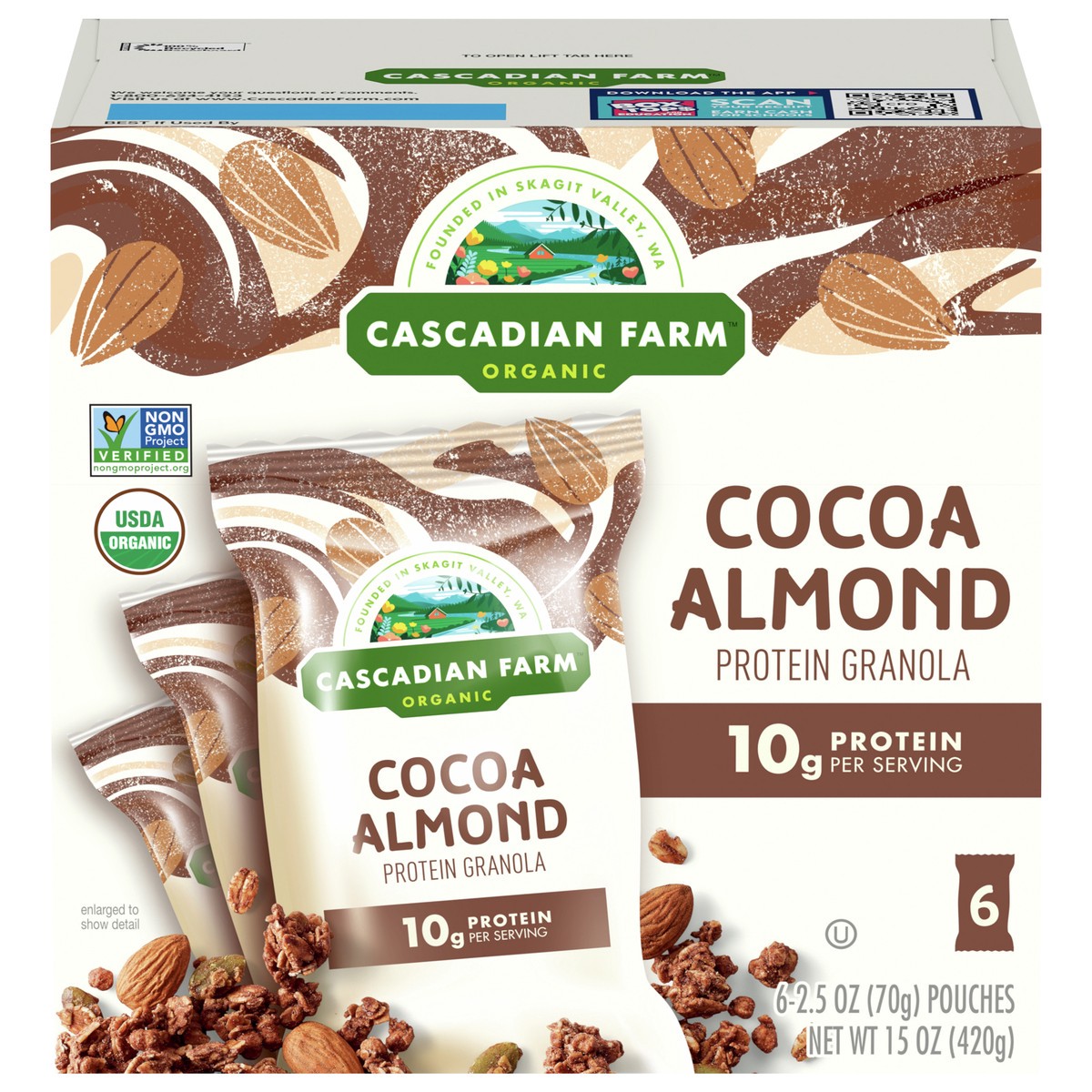 slide 1 of 9, Cascadian Farm Cocoa Almond Protein Granola, 6 ct; 0.4 oz
