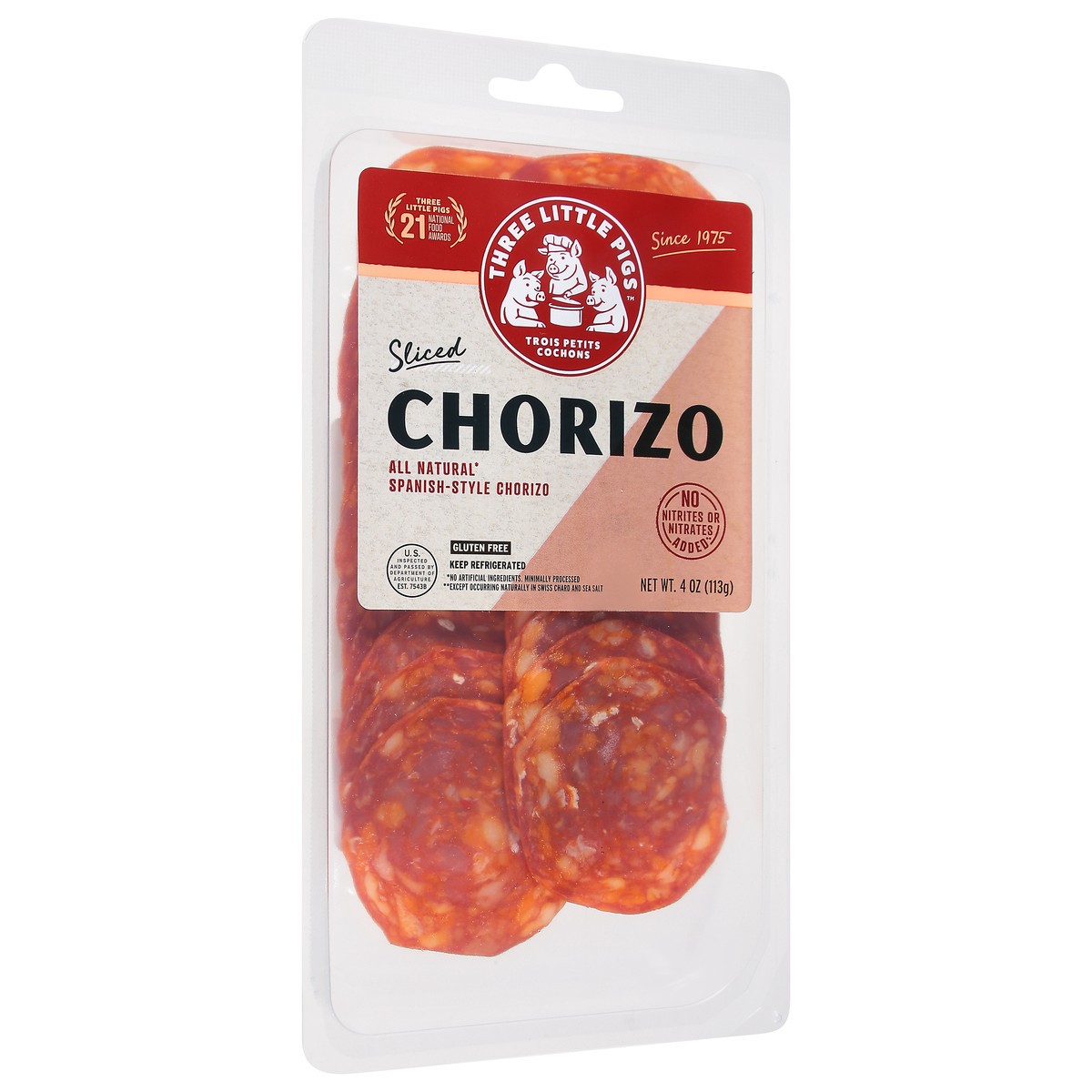 slide 3 of 13, Three Little Pigs Sliced Spanish-Style Chorizo 4 oz, 1 ct