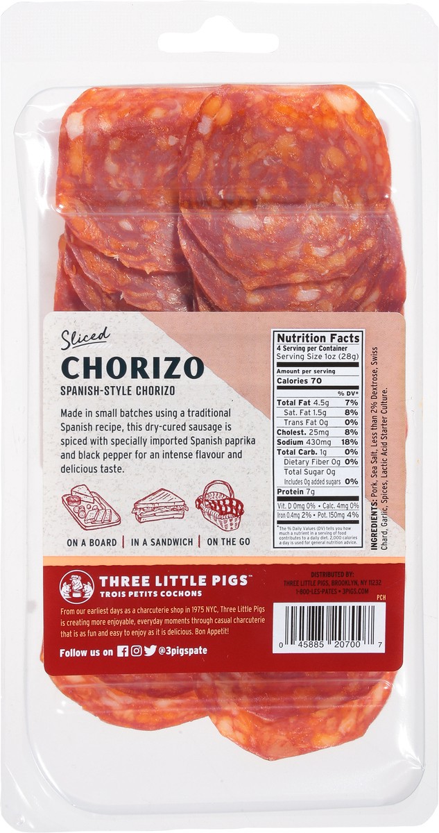 slide 7 of 13, Three Little Pigs Sliced Spanish-Style Chorizo 4 oz, 1 ct