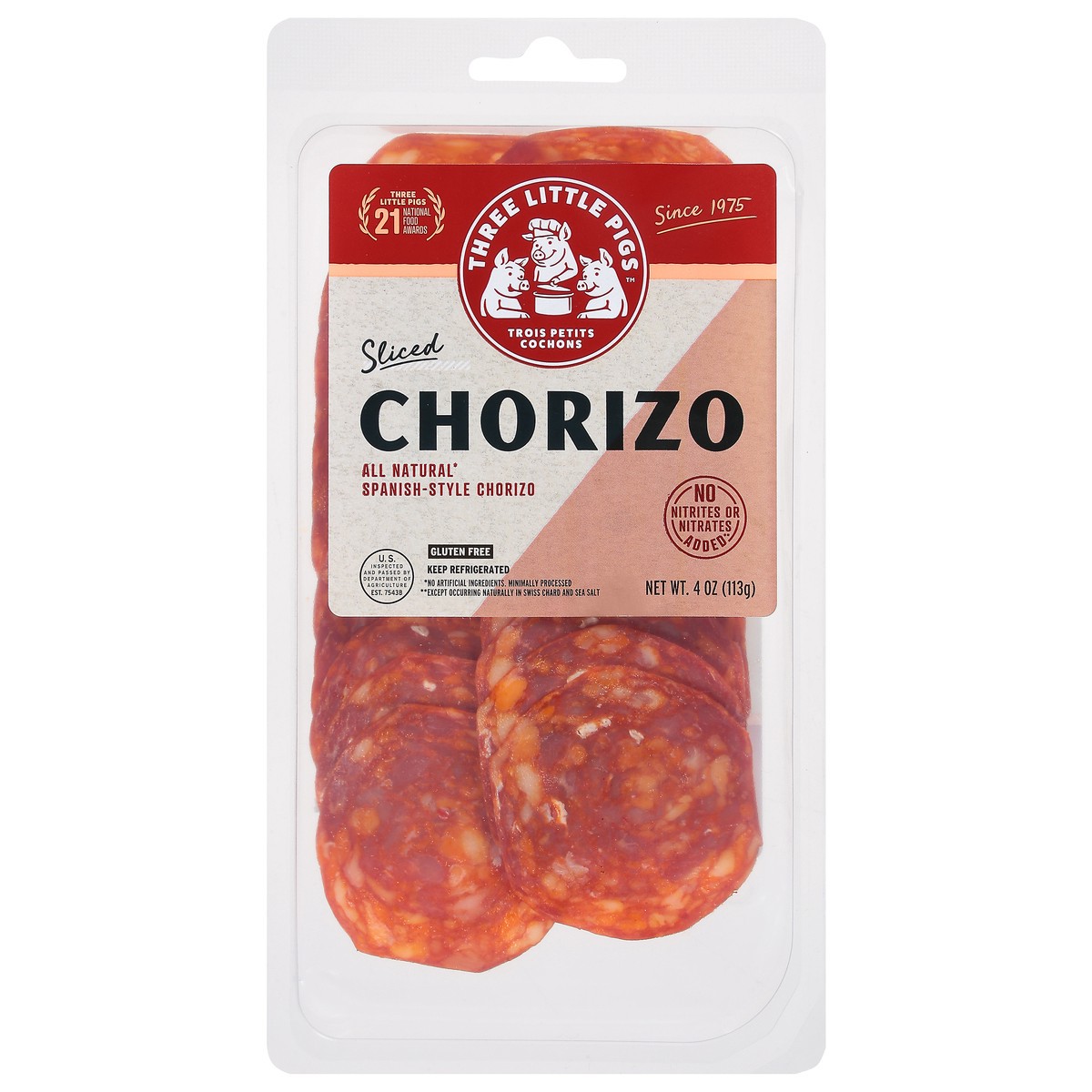 slide 13 of 13, Three Little Pigs Sliced Spanish-Style Chorizo 4 oz, 1 ct