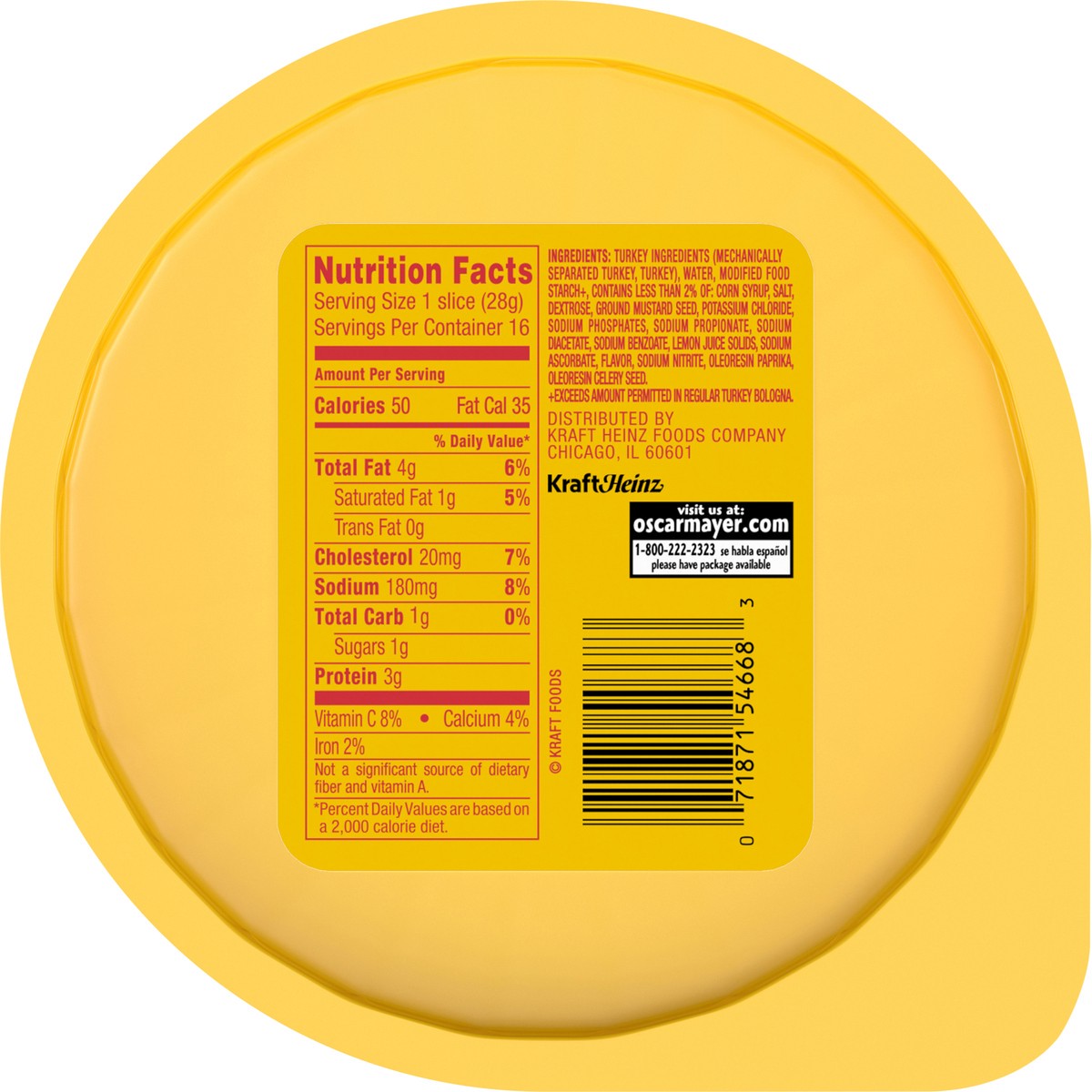 slide 4 of 9, Oscar Mayer Turkey Bologna Deli Lunch Meat with 50% Lower Fat, 16 oz Package, 16 oz