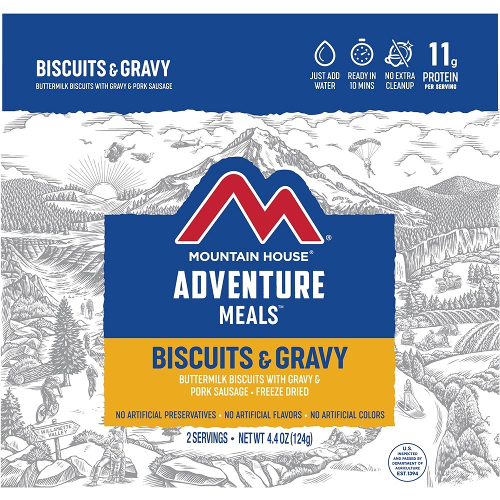 slide 1 of 1, Mountain House Adventure Meals Freeze Dried Camping Meal - Biscuits & Gravy, 4.4 oz
