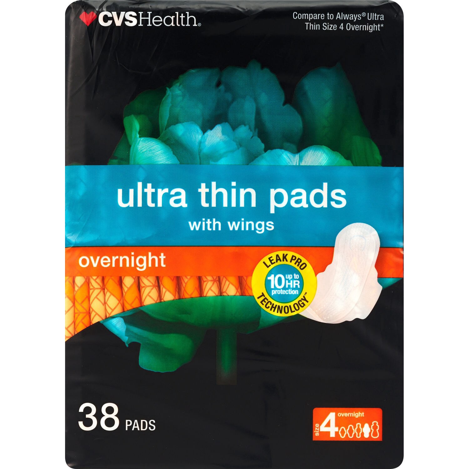 slide 1 of 7, Cvs Ultra Thin Pads With Wings, Overnight, 38 Ct, 38 ct