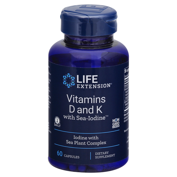 slide 1 of 1, Life Extension Vitamins D and K with Sea-Iodine 60 Capsules, 60 ct
