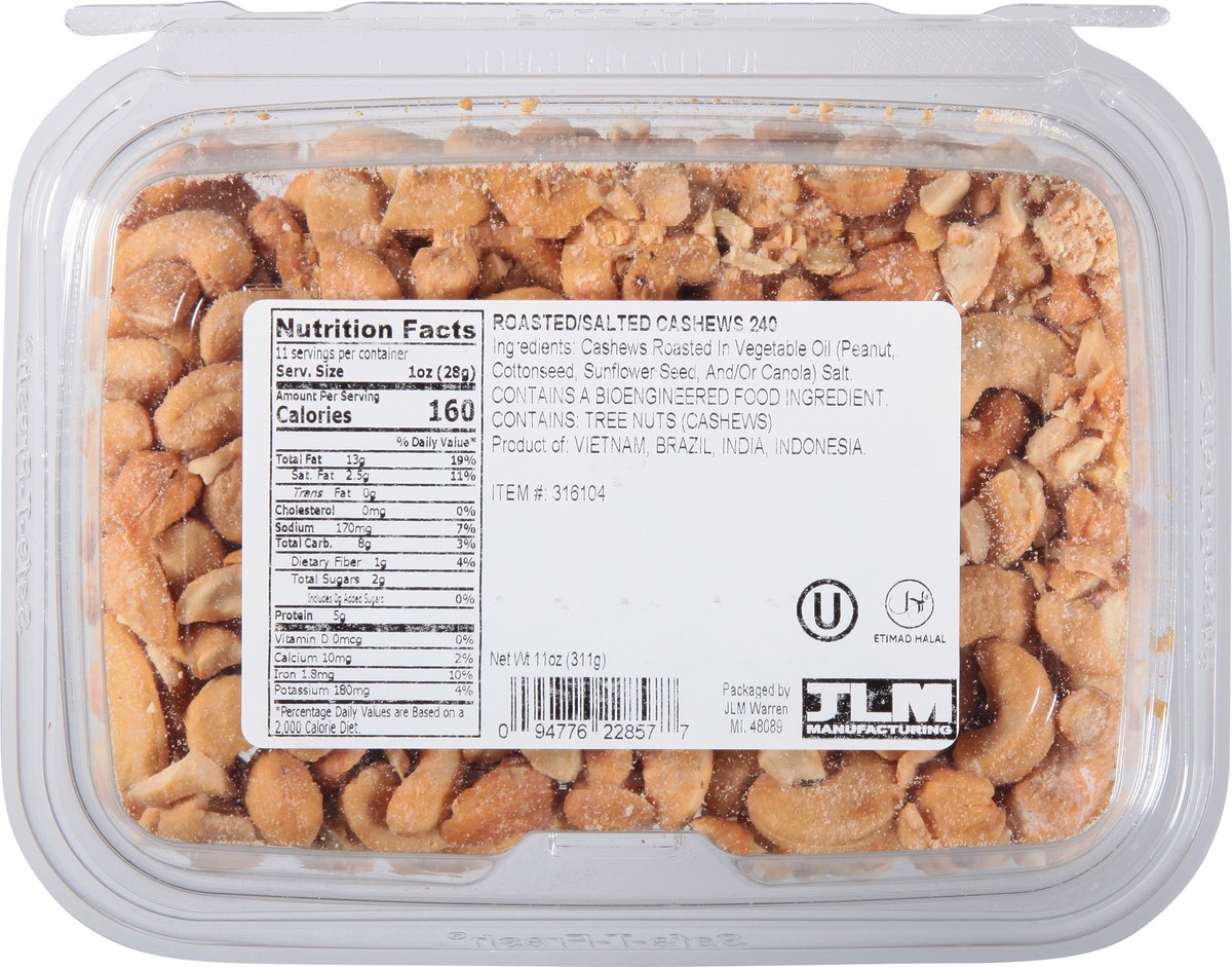 slide 7 of 9, JLM Manufacturing Roasted/Salted 240 Cashews 11 oz, 11 oz