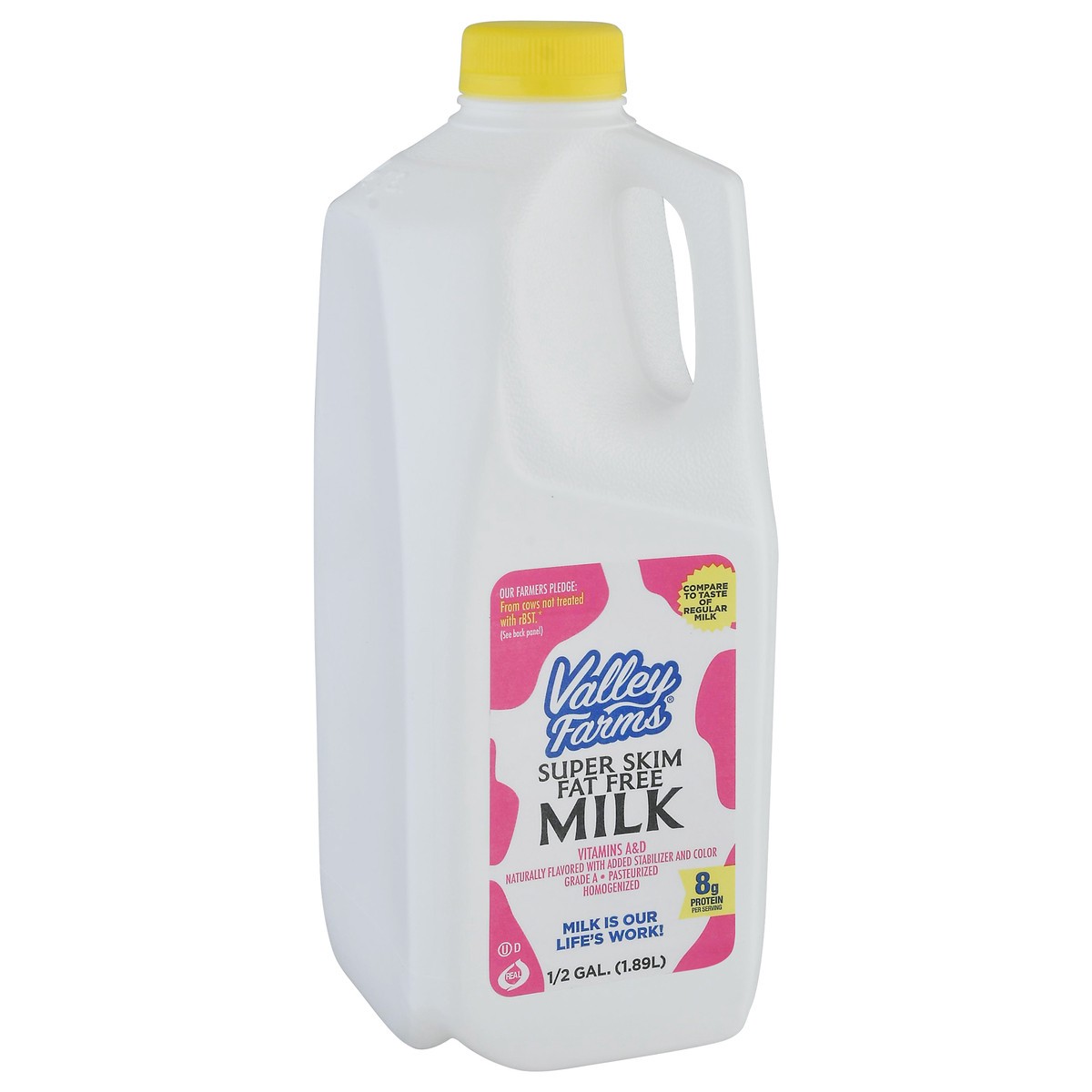 slide 10 of 14, Valley Farms Super Skim Fat Free Milk 0.5 gl Jug, 1/2 gal